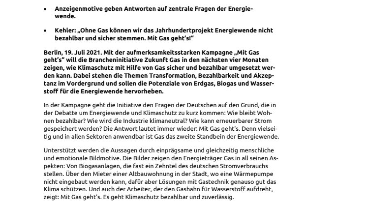 Gaswirtschaft startet bundesweite Kampagne: Mit Gas geht’s!