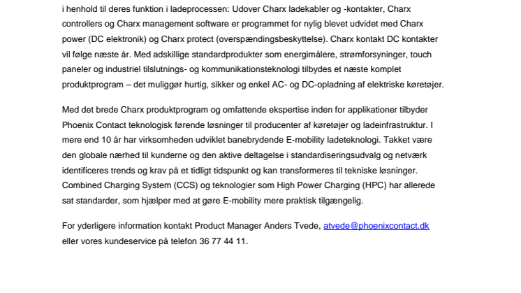 ​  Phoenix Contact udvider programmet til E-mobility