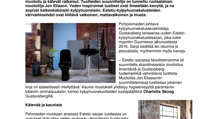 Uutuus 2016 - Gustavsberg tuo markkinoille uuden Estetic-kylpyhuonekalustesarjan