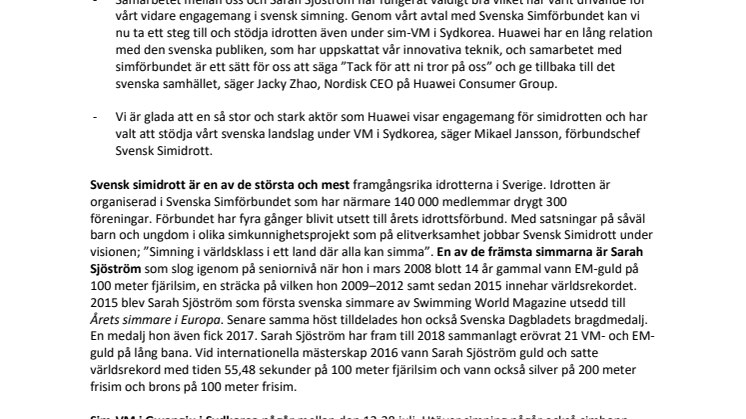 Huawei ny officiell partner till svenska simlandslaget