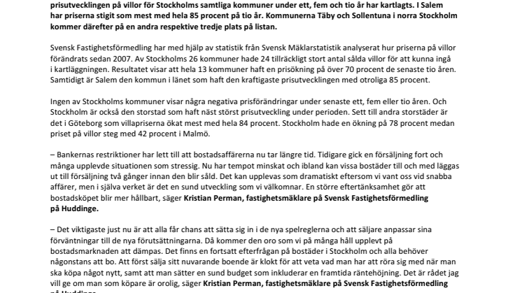 Unik kartläggning visar: Så mycket har Stockholms villapriser  ökat på tio år – kommun för kommun