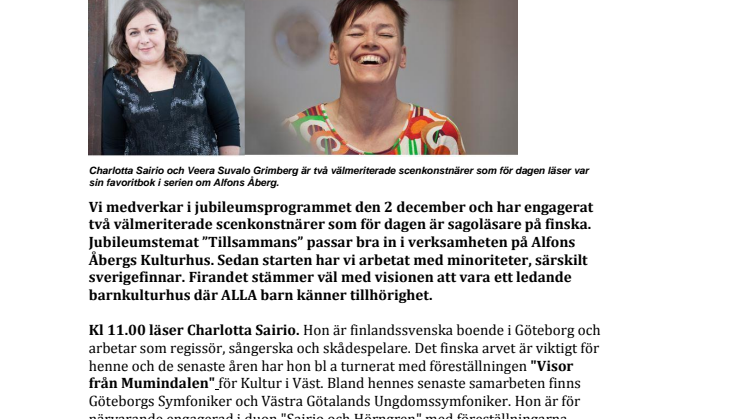 Alfons Åbergs Kulturhus deltar i firandet av Finlands 100-årsjubileum