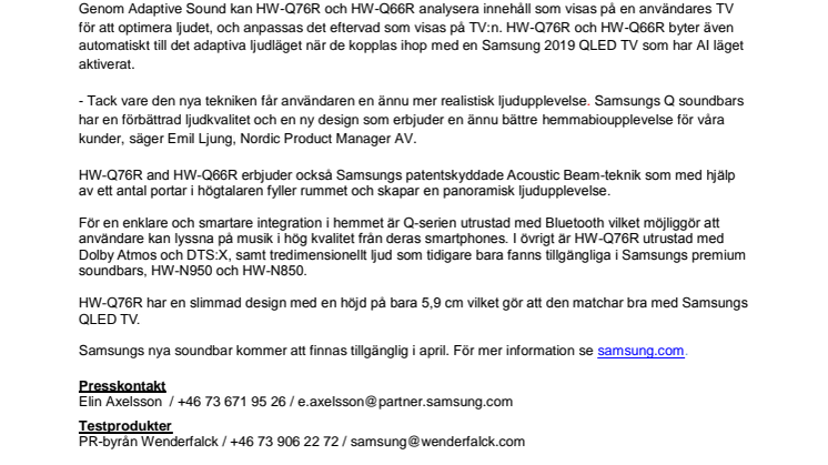 Samsung släpper ny Q-Serie soundbars optimerade för QLED TV
