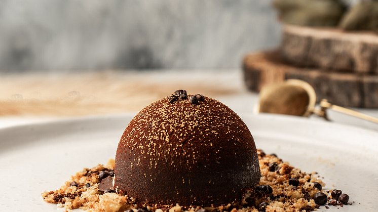 Classic coffee, Mascarpone and chocolate dessert with sponge finger crumble, chocolate pearls and Daintree forest coco powder.
