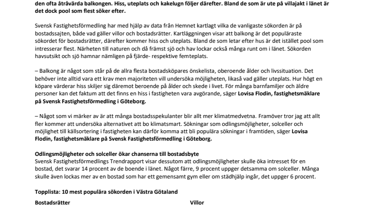 Balkong, pool och garage: Här är de populäraste bostadssökningarna i  Västra Götaland