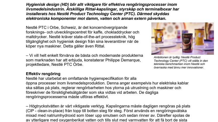 Nestlé forskningscentrum väljer hygienisk design