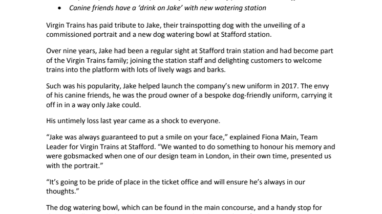 Tribute to Jake the Trainspotting Dog by Virgin Trains
