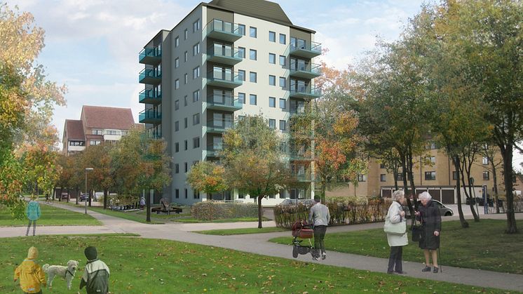 På Husensjö startar nu bygget av 60 nya bostäder, ett exempel där Helsingborgshem utvecklar på sin egen mark