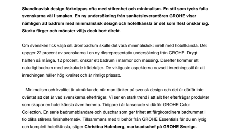 Ny undersökning från GROHE: Svenskarna vill ha hotellkänsla i badrummet