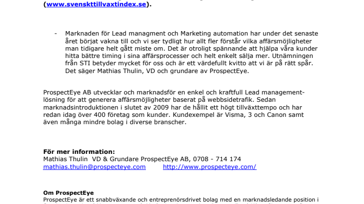 ProspectEye tilldelas högsta tillväxtklass