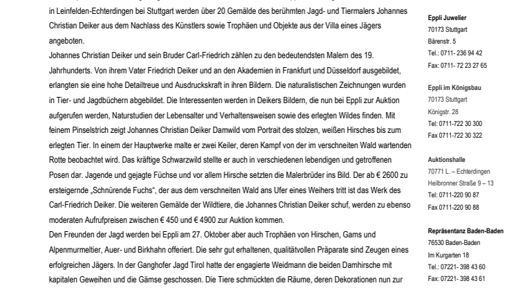 Auktion Kunst, Antiquitäten und Schmuck mit dem Schwerpunkt Jagd