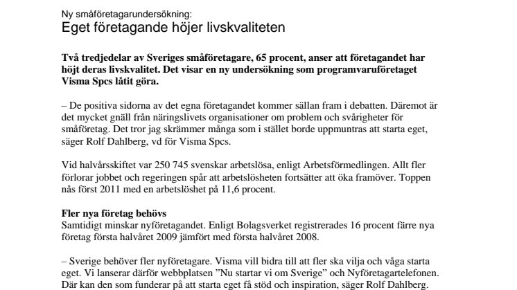 Eget företagande höjer livskvaliteten