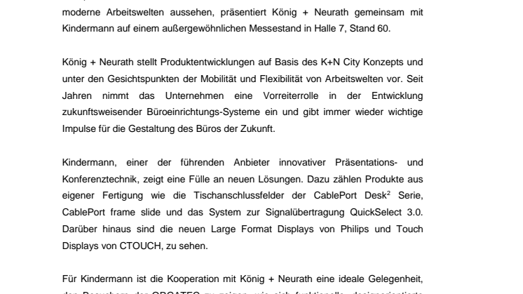 Gemeinsamer Messeauftritt: Kindermann und König + Neurath auf der ORGATEC 2016