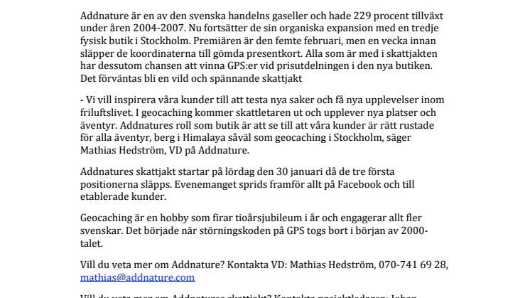 Se upp för skattjägare i helgen - Addnature öppnar ny butik och gömmer skatter för tusentals kronor