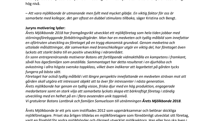 Årets Mjölkbonde 2018 - ett företag med stark framtidstro