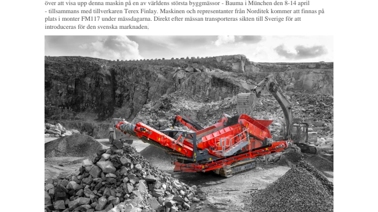Norditek och Terex Finlay visar upp trippelaxlad grovsorterare 883+ på Bauma