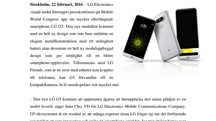 PREMIÄR FÖR LG G5, FÖRETAGETS FÖRSTA MODULÄRA SMARTPHONE