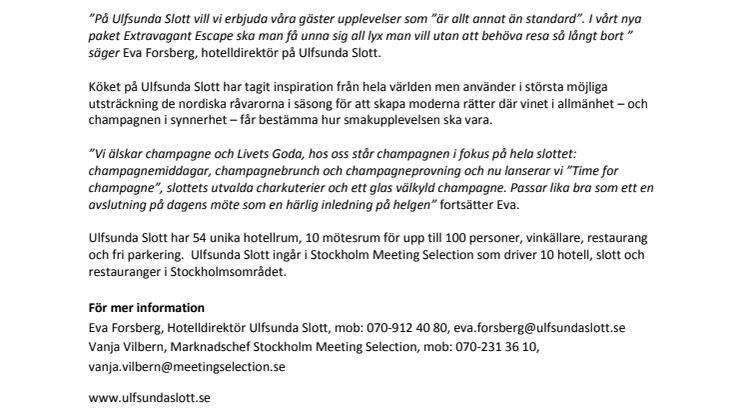Ulfsunda Slott lanserar The Extravagant Escape 