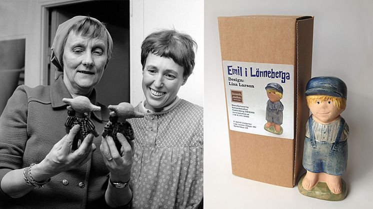 Lisa Larson och Astrid Lindgren i ateljén i slutet av 60-talet + den nya Emilfiguren