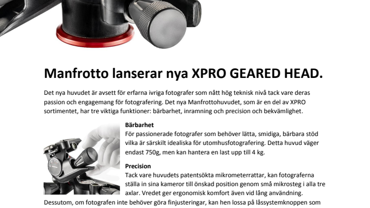 NYTT FRÅN MANFROTTO