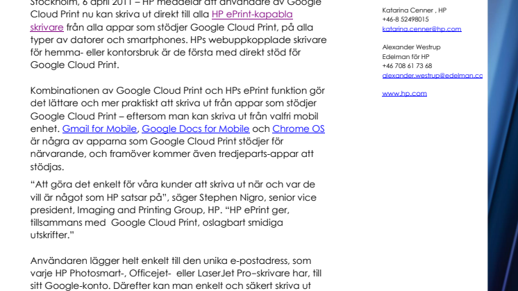HP ePrint-skrivare först med att stödja Google Cloud Print 