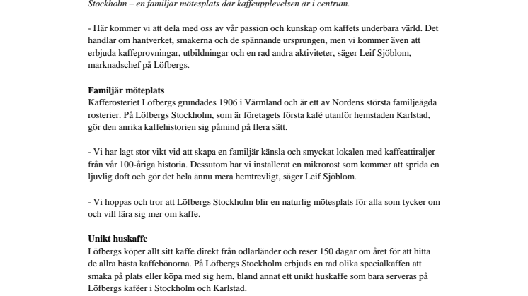 ​Löfbergs öppnar nytt kaffemecka i Stockholm