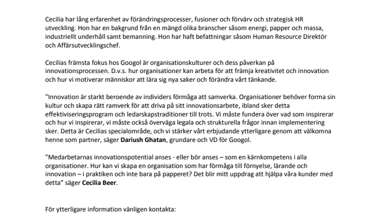 Cecilia Beer ny partner på Googol