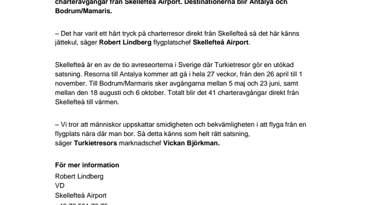 Jätteökning av antalet charteravgångar från Skellefteå Airport