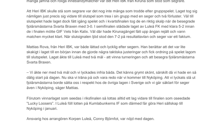 Heri IBK från Kiruna segrare i Luleås kval i Sweden Floorball Cup