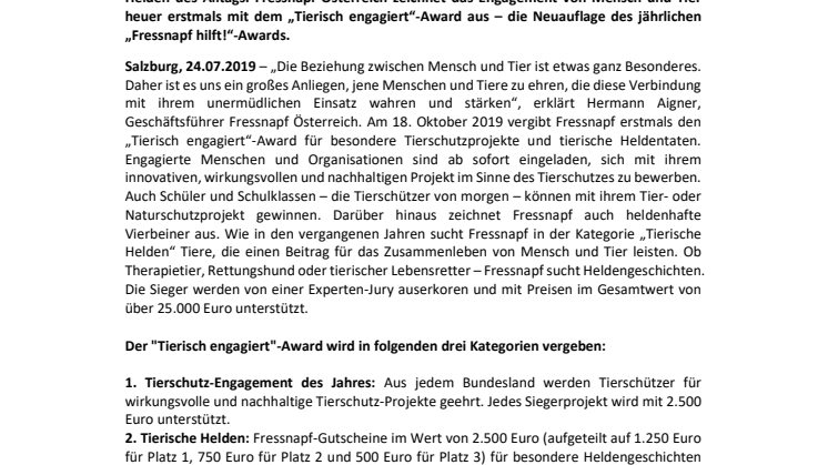 Fressnapf vergibt erstmals „Tierisch engagiert“-Award
