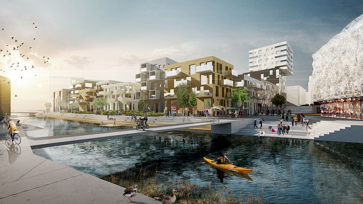 Höegh Eiendom utvikler det det gamle industriområdet til M. Peterson & Søn til en moderne bydel i forlengelse av dagens bysentrum i Moss. (Foto: A-Lab)