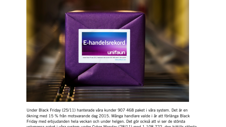E-handelsrekord i Unifauns TA-system!