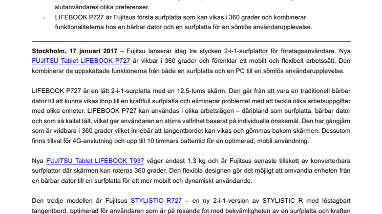 Fujitsu lanserar tre nya 2-i-1-surfplattor för företagsmarknaden