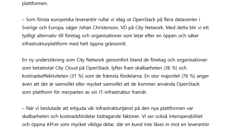 City Cloud OpenStack lanseras på bred front i Europa