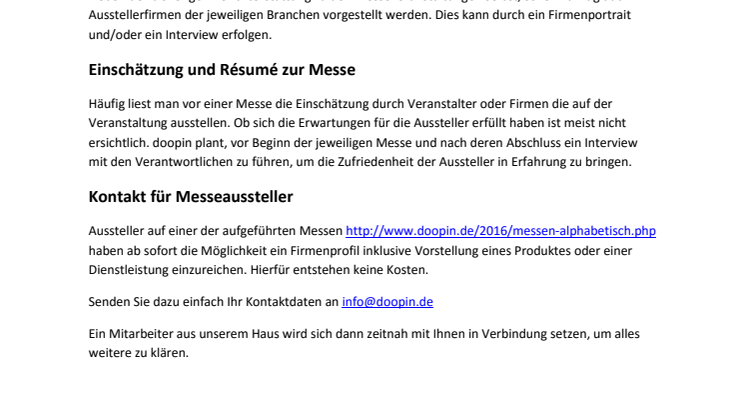 doopin – Termine & Infos zu Messen in 2016