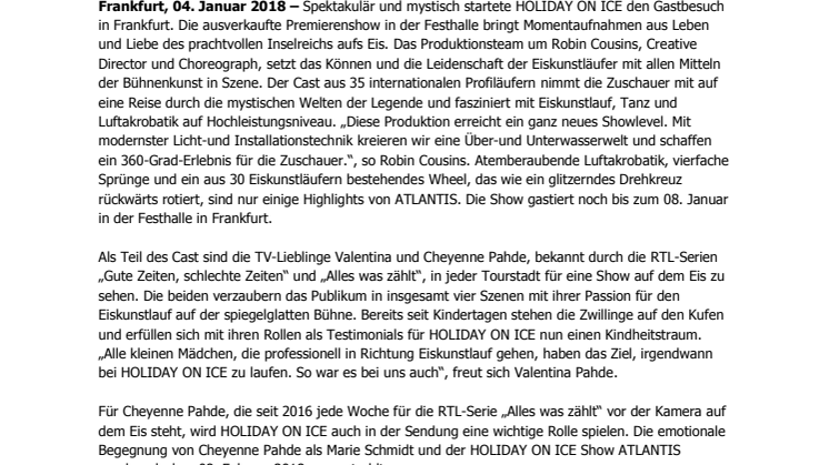 Premiere in Frankfurt: HOLIDAY ON ICE feiert mit Pahde-Zwillingen den Mythos von ATLANTIS