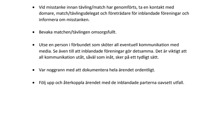 Checklista vid misstanke om matchfixing