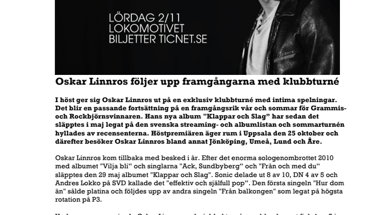 Oskar Linnros till Eskilstuna lördag 2 november