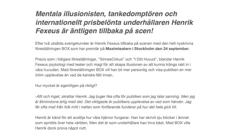 PM Henrik Fexeus BOX