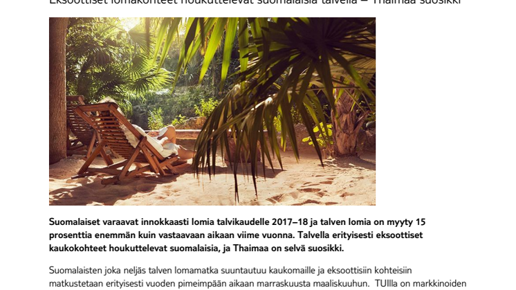 Eksoottiset lomakohteet houkuttelevat suomalaisia talvella – Thaimaa suosikki