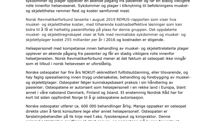 Støtteerklæring til Norsk Ostepatforbund (Norsk Revmatikerforbund)
