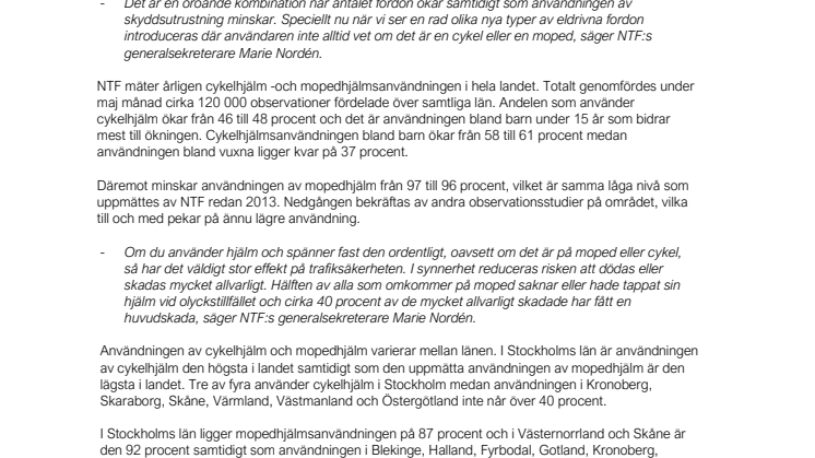 Allt färre på moped använder hjälmen