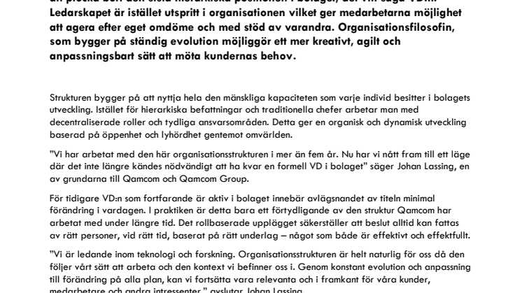 En självorganiserande värderingsdriven organisation utan VD eller chefer