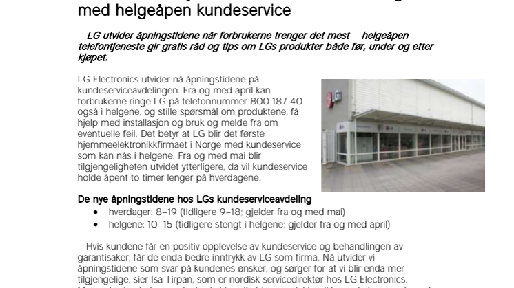 LG blir første hjemmeelektronikkfirma i Norge med helgeåpen kundeservice