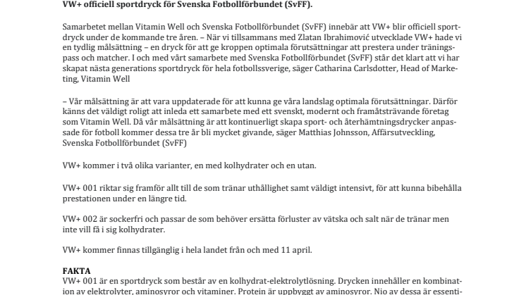 Vitamin Well+ officiell sportdryck för Svenska Fotboll-förbundet (SvFF)