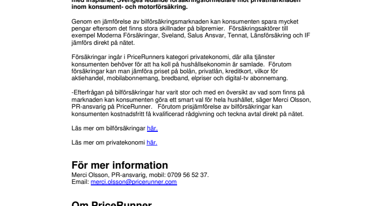 Stort utbud av prisjämförelser av bilförsäkringar hos PriceRunner