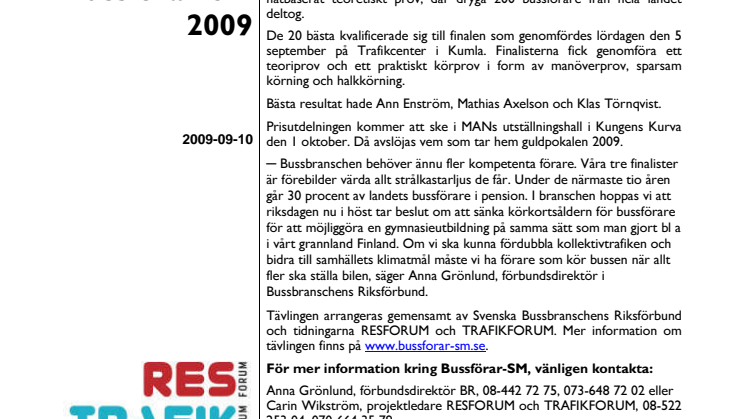 Tre pristagare klara i Bussförar-SM 2009