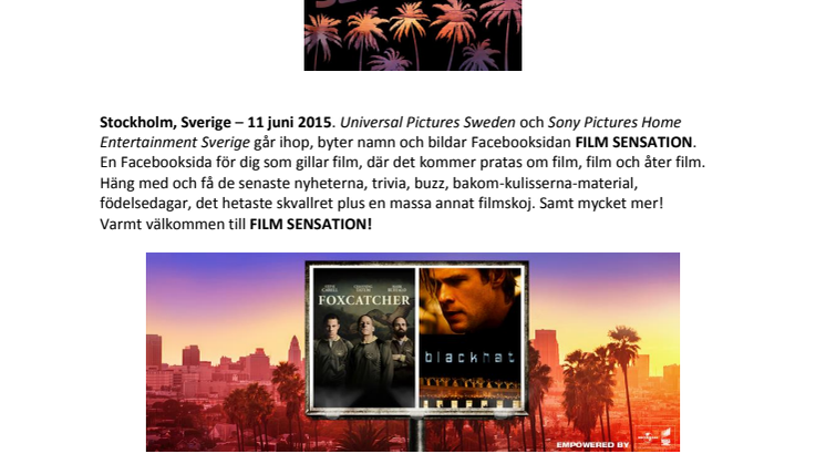 Universal Pictures Sweden och Sony Pictures Home Entertainment Sverige presenterar stolt