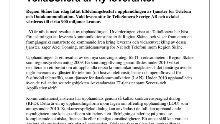 Region Skånes upphandling av telefoni och datatjänster är klar - TeliaSonera är ny leverantör