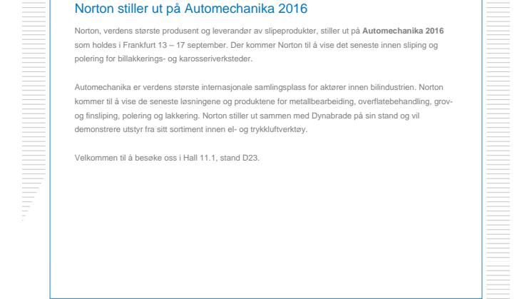 Norton stiller ut på Automechanika 2016 